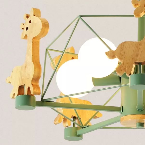 Wire Frame Semi Flush Mount Light with Giraffe 5 Heads Kids Metallic Ceiling Lamp for Child Bedroom