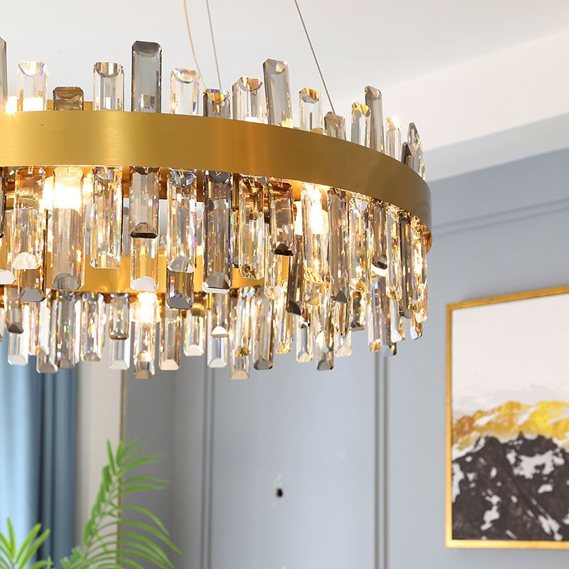 Round Shape Hanging Lights Crystal Modern Chandelier in Gold for Living Room