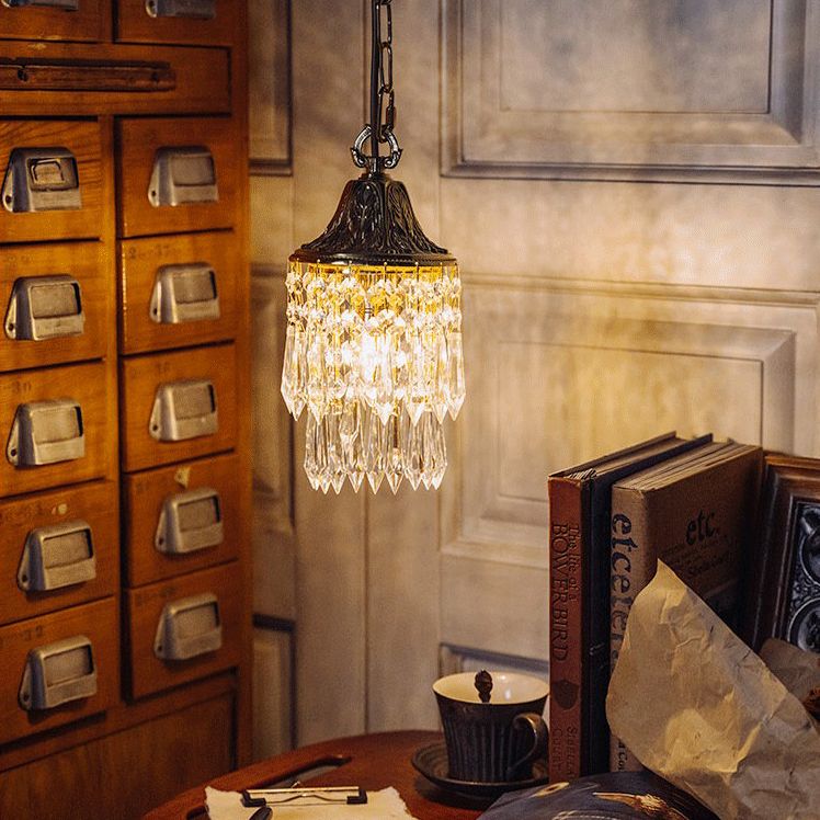Vintage Wind Chime Kristall Anhänger Lampe Goldene Reliefkrone hängende Licht für Schlafzimmer