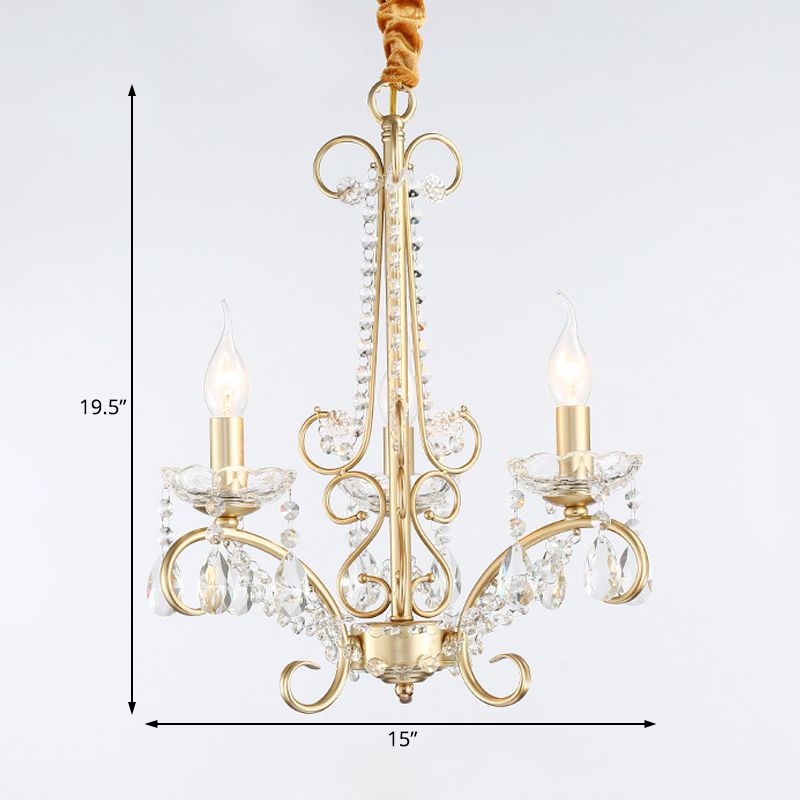 Candle Metal and Crystal Ceiling Light Traditional 3/6 Lights Living Room Chandelier Light with Gold Curve Arm