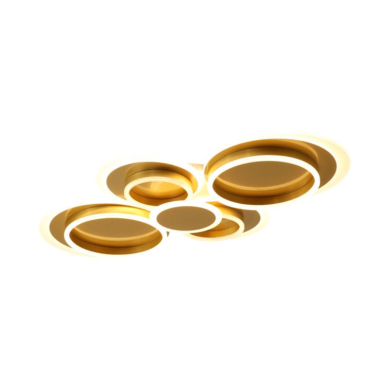 Mid-Century Ripplet Iron Ceiling Lighting LED Flush Mount Fixture in Gold for Parlor, Warm/White Light