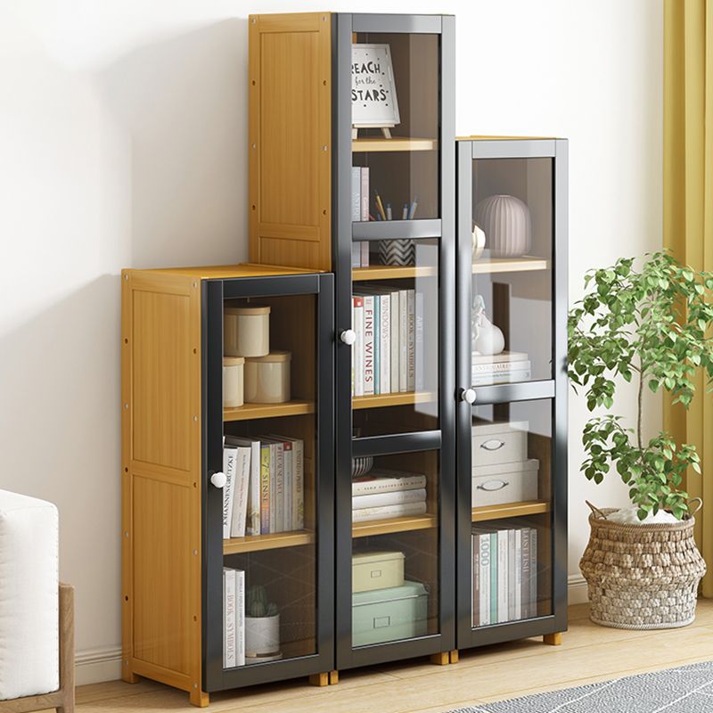Modern Standard Bookcase Bamboo Closed Back Shelf with Doors