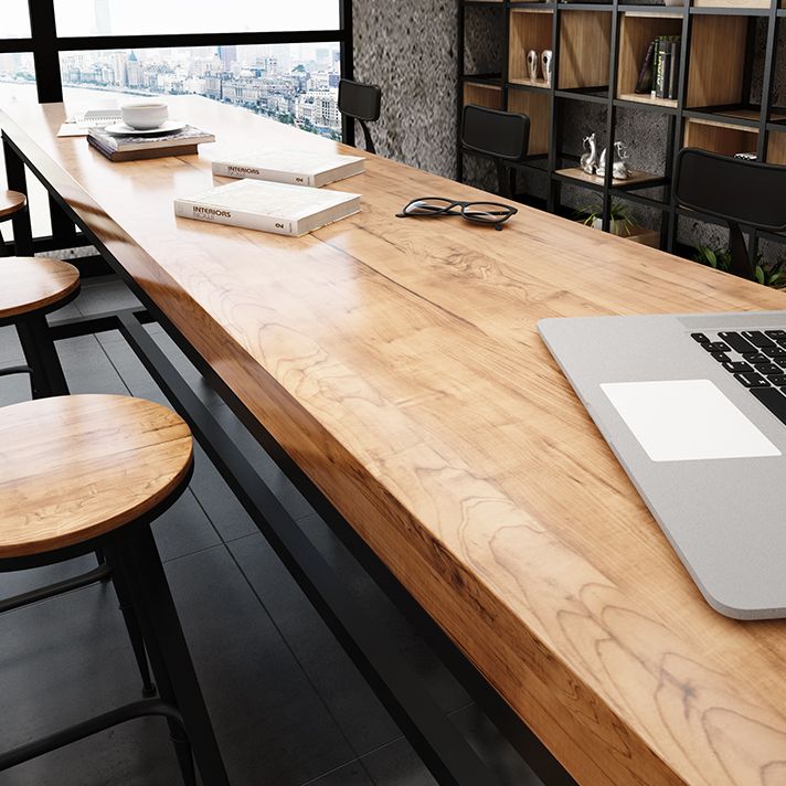 Industrial Rectangle Bar Dining Table Solid Wood Bar Dining Table with Trestle Base