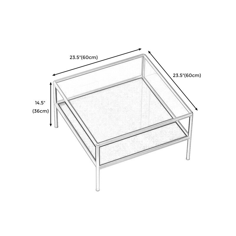 Modern 4 Legs Coffee Table Square Cocktail Table in Brown/Transparent