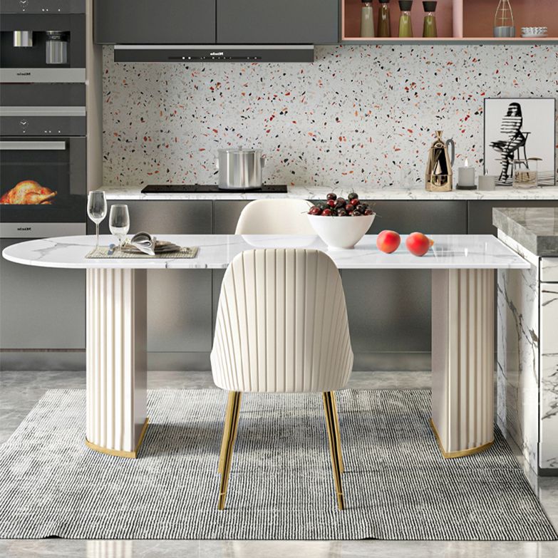 Tavolo da pranzo in stile moderno a forma ovale tavolo fisso bianco con pietra sinterizzata