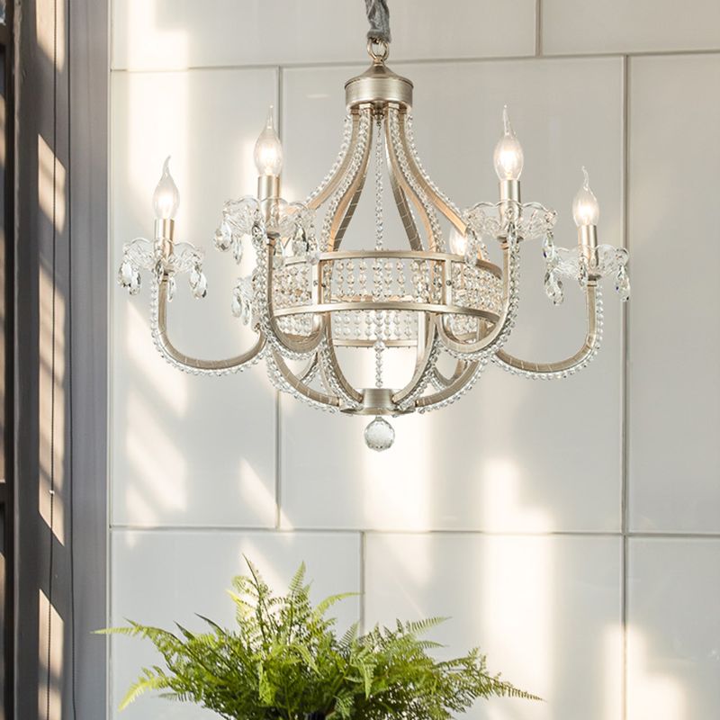 Silver Globe-Like Chandelier Luxury Modern Crystal Hanging Light for Dining Room