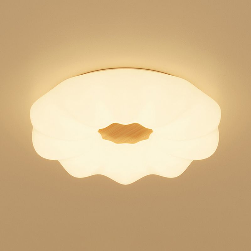 Modernism Pumpkin Shaped Ceiling Mounted Fixture with Wood for Bedroom