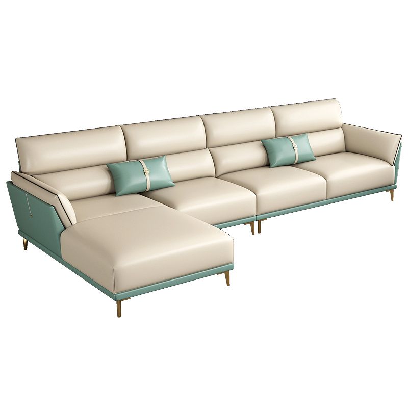Genuine Leather Sectional Sofa 36.22" High Green Sofa for Living Room
