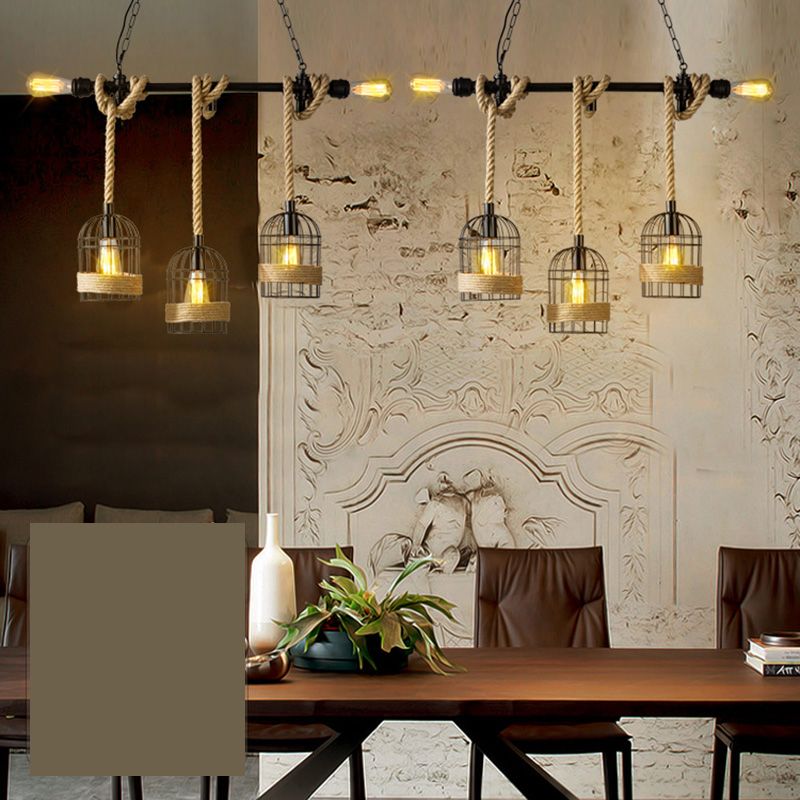 Birdcage Island Chandelier Lights Industrial Rope Chandelier Lighting Fixtures for Dining Table