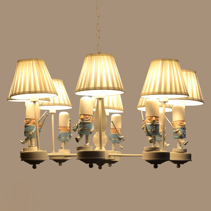 Soldier Pursery Chandelier Pendant Light Resin Resin Cartoon Hanging Light avec une teinte en tissu conique