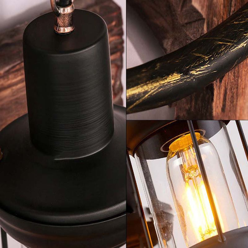 Retro Style Lantern Ceiling Lighting Iron Chandelier Light Fixture in Wood for Restaurant