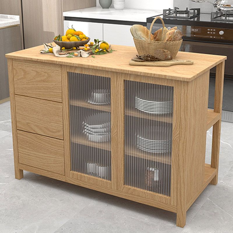 Contemporary Kitchen Island Table Dining Room Prep Table with Storage Cabinet