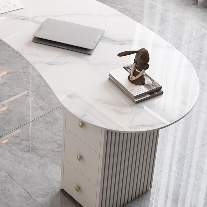 Unconventional Shape Office Desk Pedestal Glam Writing Desk in White