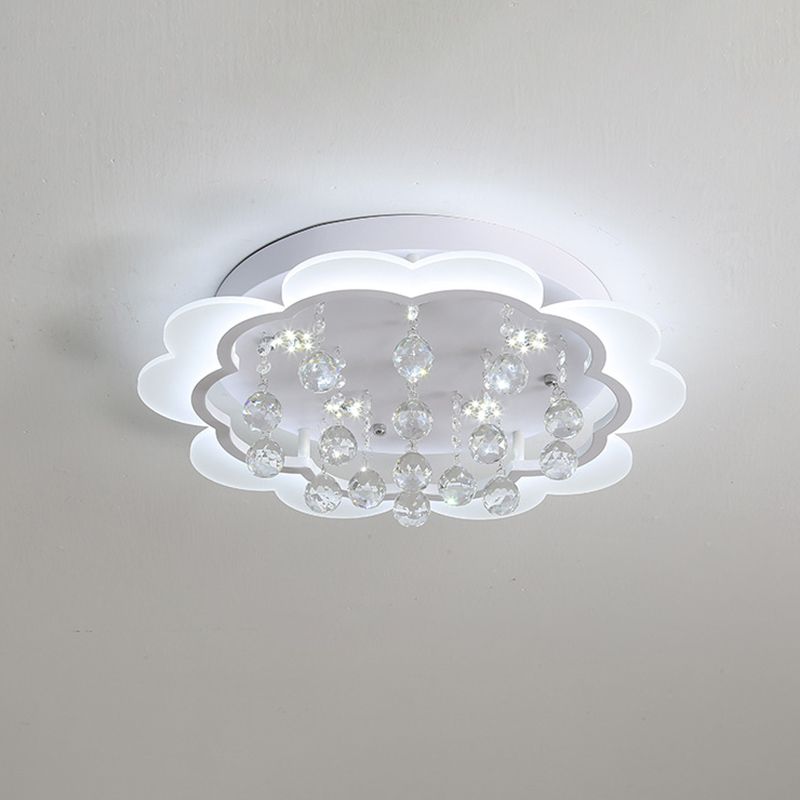 Simple Bloom Flush Ceiling Light LED Acrylic Flush Mount Lamp in White with Crystal Ball, 22"/25.5" W