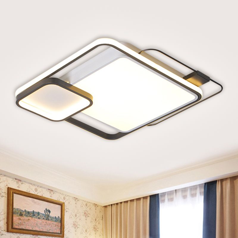 Contemporary Square Flush Light Fixture Metallic LED Bedroom Flush Mount Lamp in Black