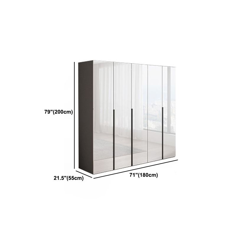 White Mirrored Finish Wardrobe Armoire Engineered Wood Wardrobe Cabinet