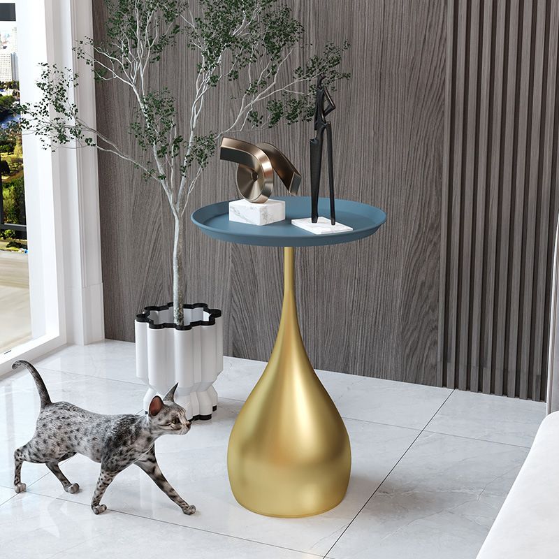 23.6" Tall Pedestal End Table Metal Round Tray Top Side End Table