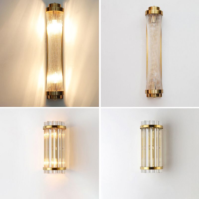 Contemporary Sconce Light Fixture Gold Shaded Wall Light Fixture with Crystal Shade