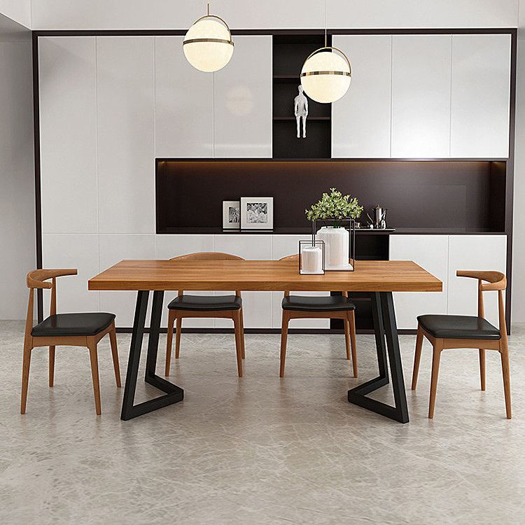Solid Wood Rectangle Dinette Set 1/2/5/7 Pieces Industrial Dining Table Set in Natural