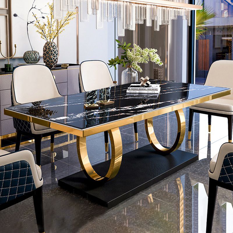 Rectangle Traditional Luxury Dining Table Sintered Stone Table with Trestle Base for Dining Room