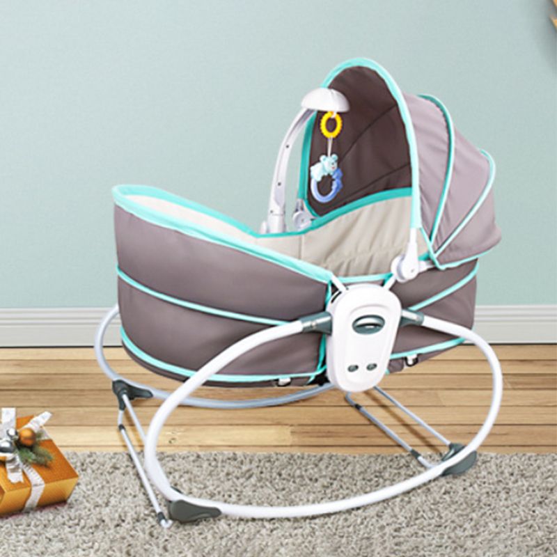 Toddler Antique Finish Bedside Bassinet Adjustable Heights and Angle with Canopy