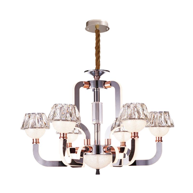 Conical Chandelier Lighting Crystal 6 Lights Bedroom Hanging Lamp in Chrome