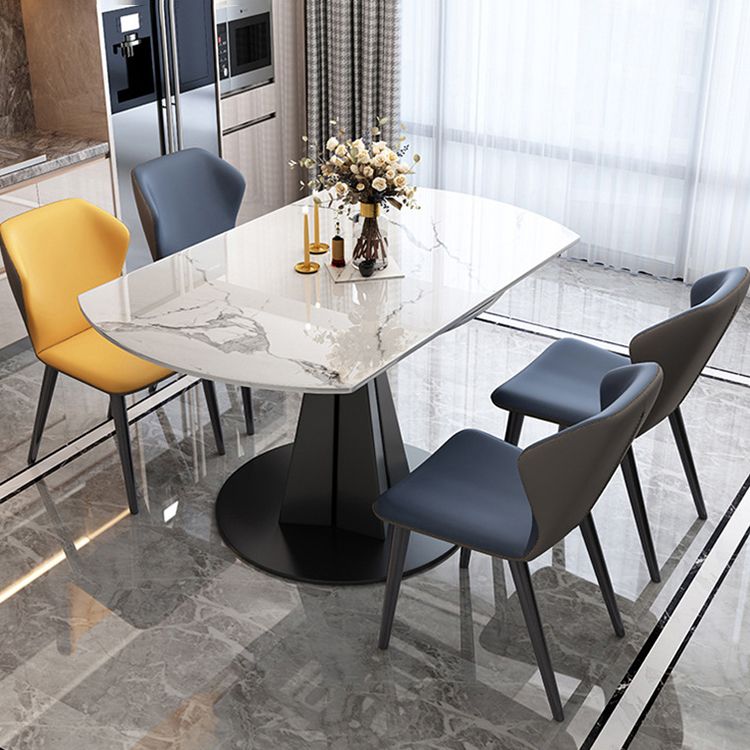 Simplicity Round Dining Table Marble Table with Black Pedestal Base