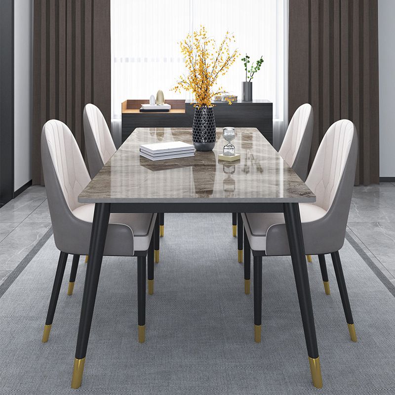 Minimalist 1/2/5/6/7 Pieces Furniture Stone Rectangle Dining Table Set in Gray