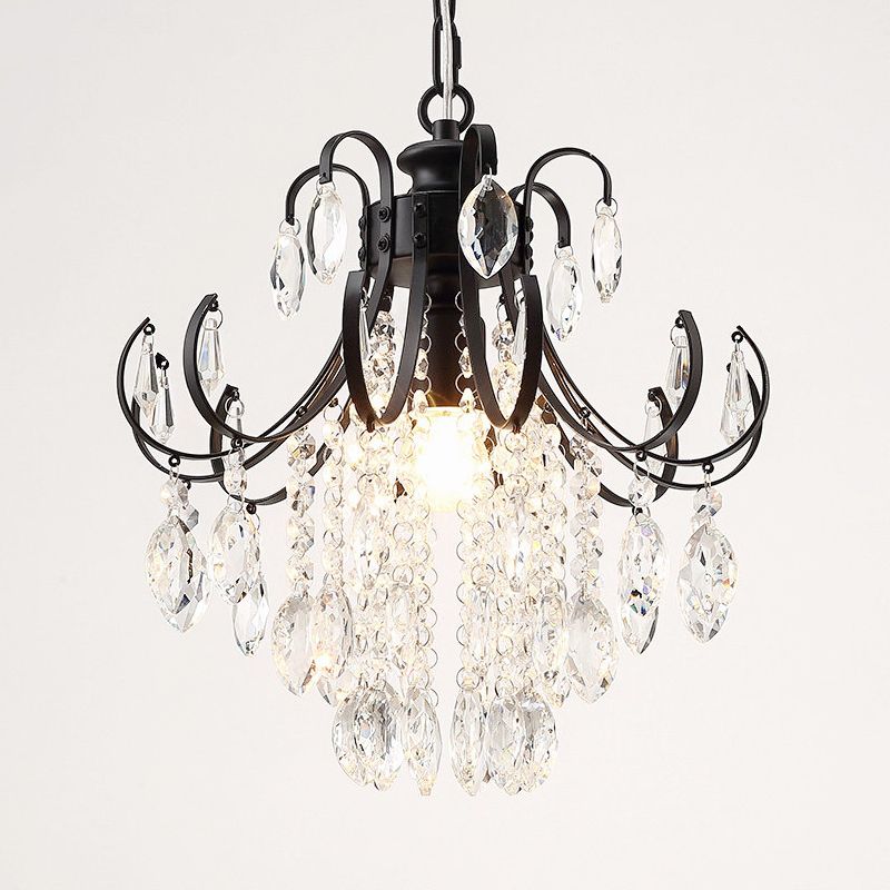 Waterfall Suspension Pendant Contemporary Crystal 1 Head Black/Gold Hanging Lamp Kit for Living Room