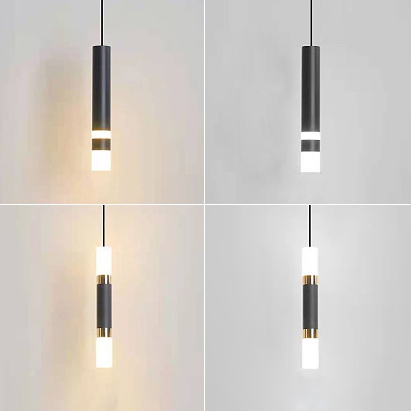 Luce a sospensione a sospensione in metallo cilindrico Light a ciondolo a LED moderno per camera da letto