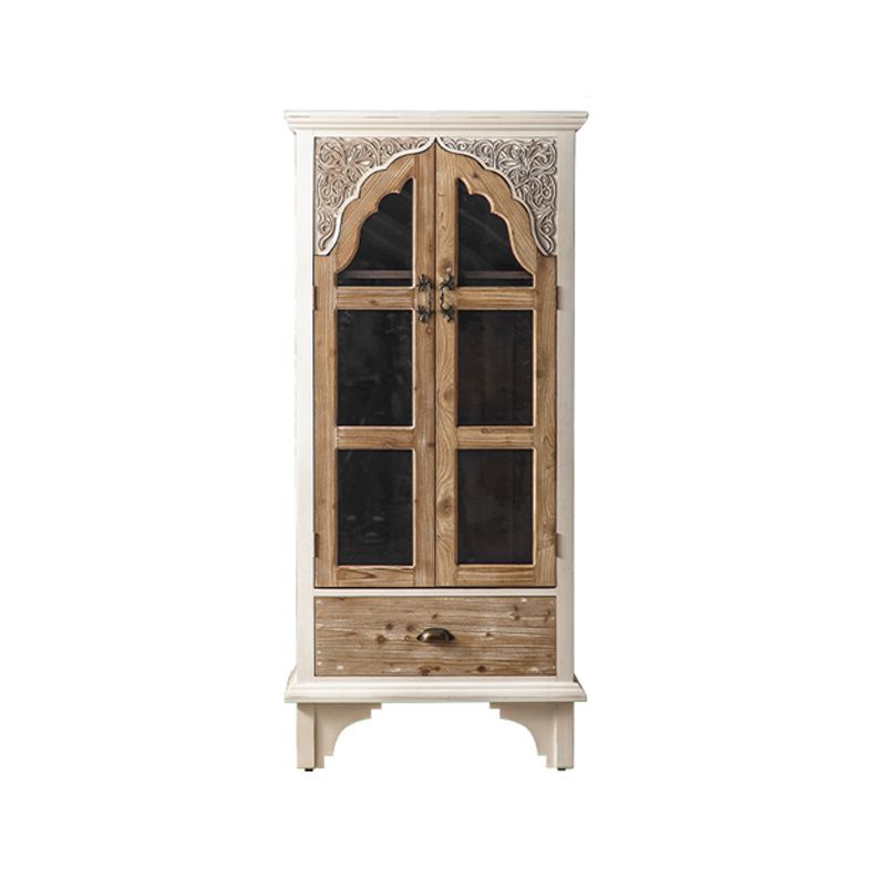 Industrial Wood Accent Cabinet Distressed Finish Fretwork Accent Cabinet
