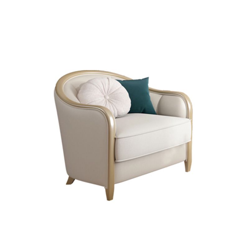 French Country Faux Leather Sofa with Ottoman Included in Wood
