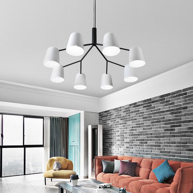 Nordic Simplicity Style Chandelier Light with Down Lighting Cylindrical Shade Living Room Lighting Fixture