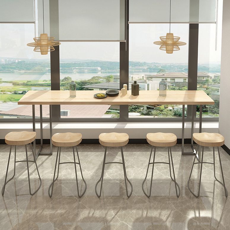 Pine Wood Bar Dining Table Contemporary Bar Table with Double Pedestal Base