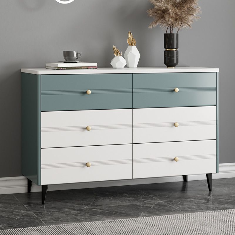 Wooden Storage Drawer Accent Chest White and Blue Cabinet with Drawers