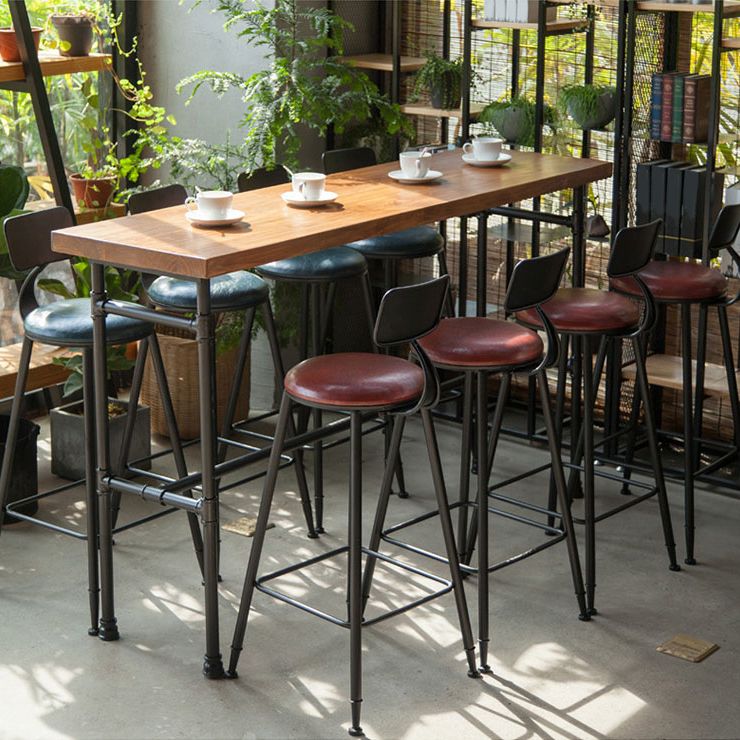 Modern Trestle Bistro Bar Desk Solid Wood and Metal Counter Wine Table for Shop