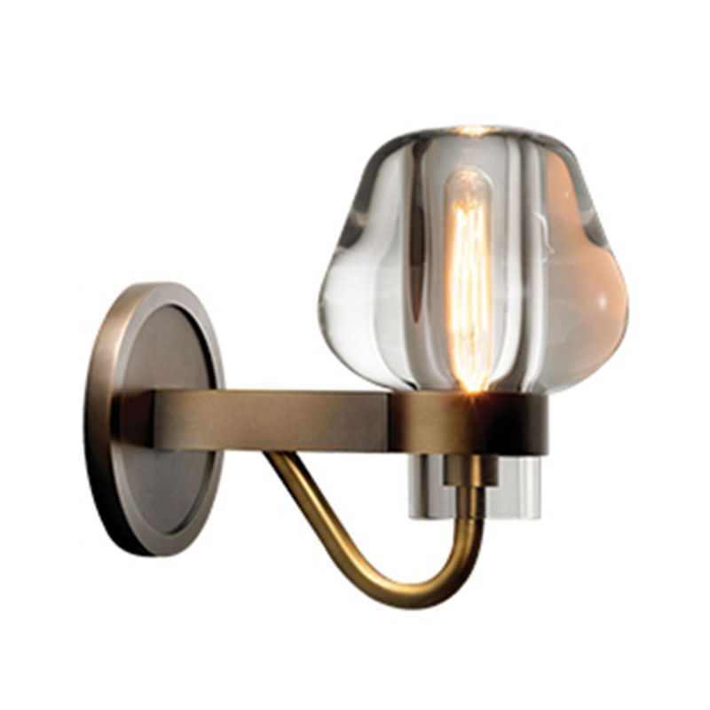 Tapered K9 Crystal Wall Lamp Retro 1/2 Heads Indoor Wall Light Fixture in Brass with Metal Curved Arm