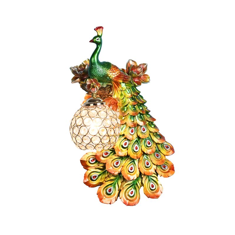 Blue/White Peacock Wall Mounted Light 1 Light Loft Style Resin 1/2-Pack Wall Lamp with Dome Crystal Shade, Double/Right/Left