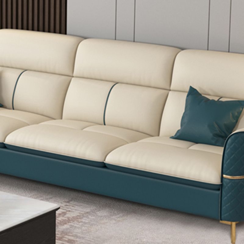 Beige Genuine Leather Sofa/Sectional Tear Resistant Square Arm Sofa for Living Room