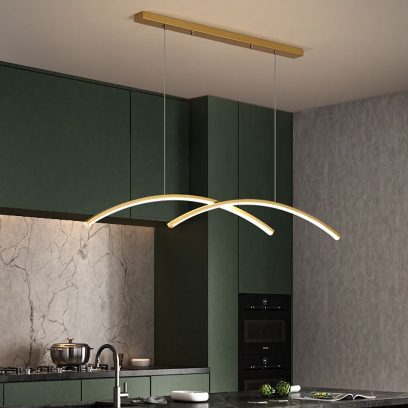 Linear 2 - Light LED Kitchen Island Fixture Iron Pendant Ceiling in Black / Gold