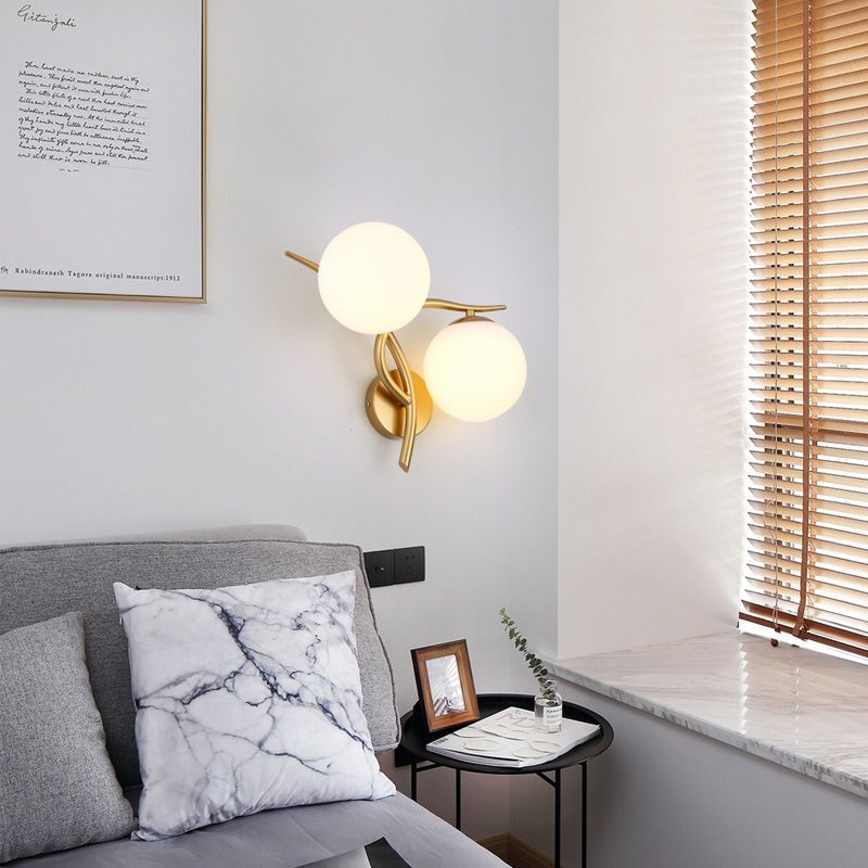 Modern Metal Wall Sconce Minimalist Glass Ball Shade Wall Light Fixture