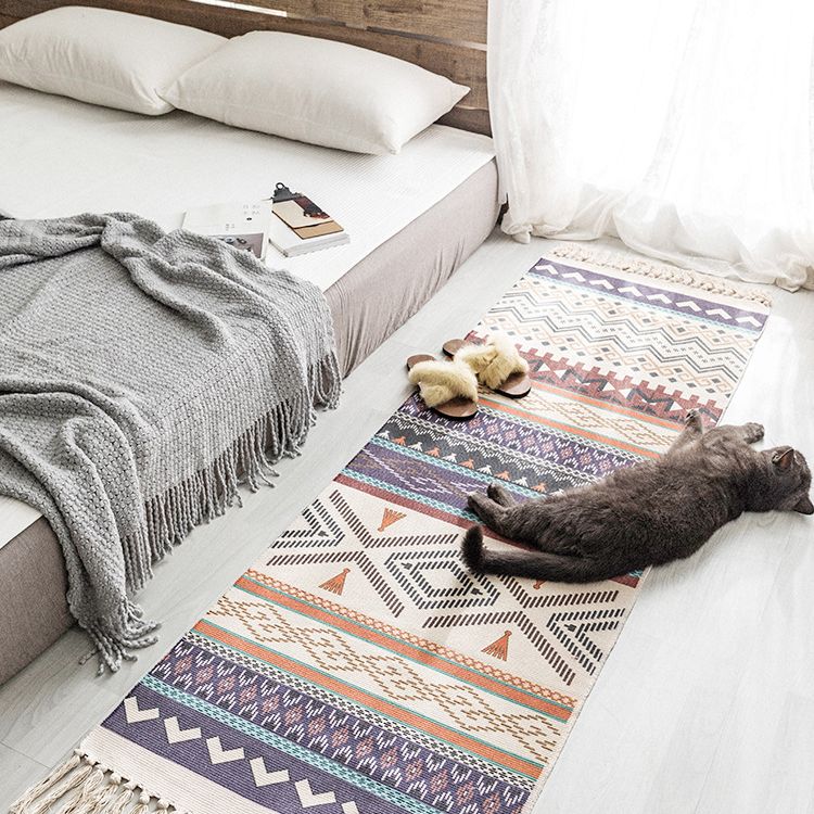 Multi-Color Americana Rug Victorian Cotton Blend Rug Washable Carpet with Fringe for Bedroom