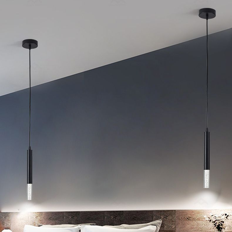 Bedroom LED Pendant Light in Modern Creative Style Wrought Iron Cylindrical Hanging Light with Acrylic Shade
