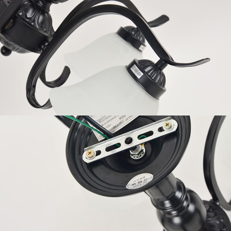 5 luces de vidrio esmerilado Semi Flush Luz tradicional de la sala de estar de la sala de estar de cono negro