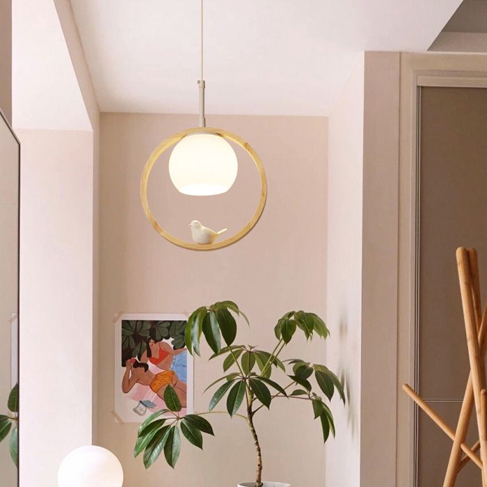 Round Hanging Pendant Lights Modern White Suspension Lamp with Glass Shade for Restaurant