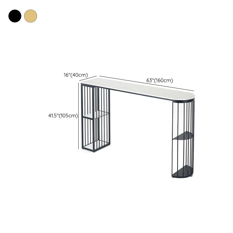 Marble Bar Table Double Pedestal Dining Table with Storage Shelves