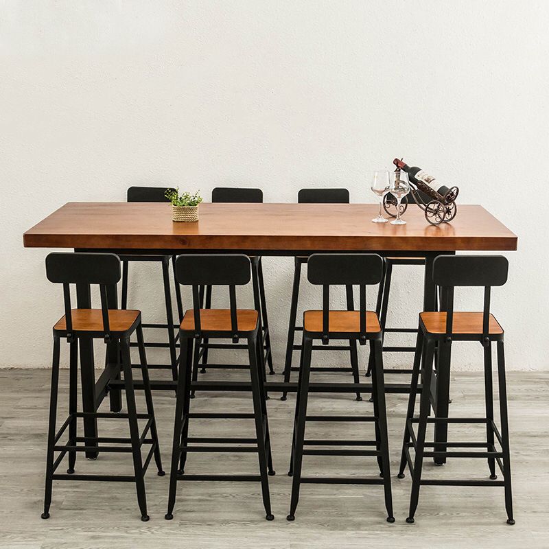 Brown Modern Style Bar Table Solid Wood and Iron with Footrest Coffee Shop Bar Table