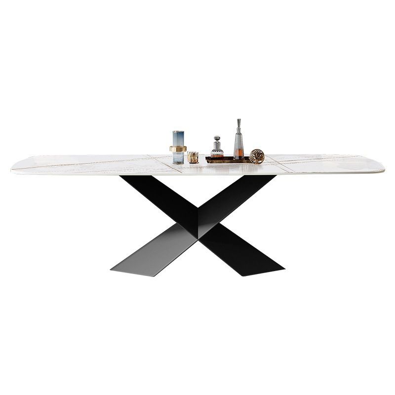 Contemporary Sintered Stone Dining Table Set of 5/7 with Rectangle Table Dining Set with Metal Base