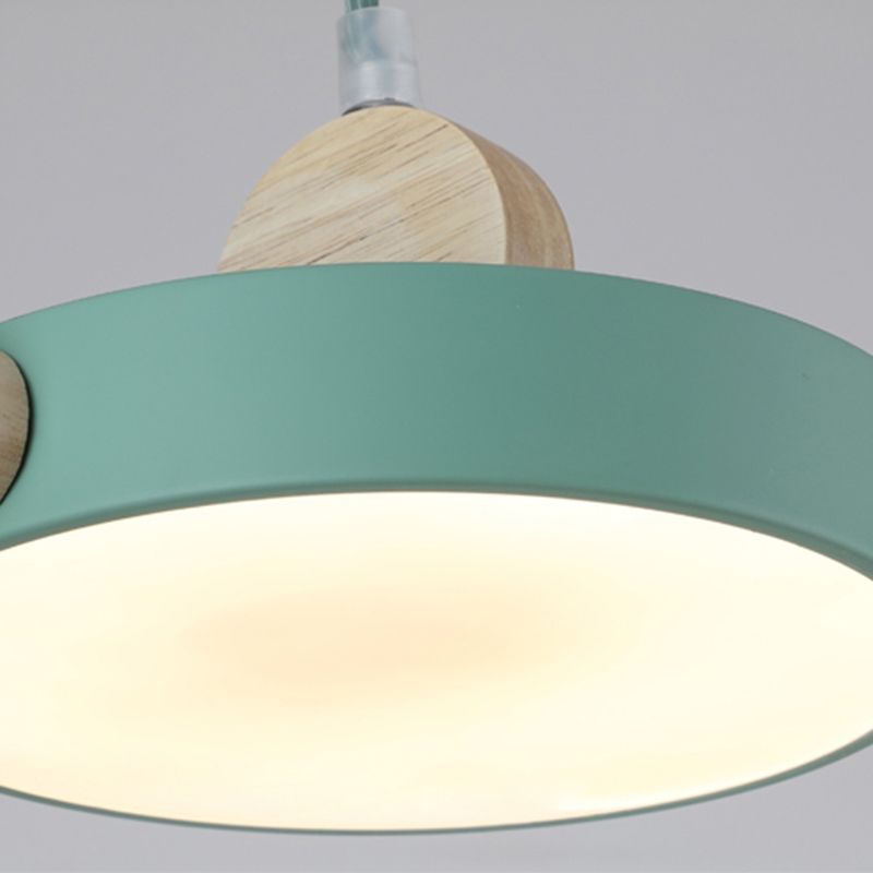 Luz de techo colgante de tambor de metal Minimalista 1 Kit de lámpara colgante de luz en verde para el comedor