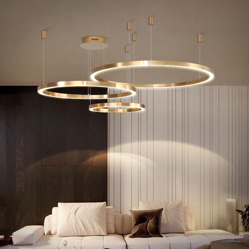 Acrylic Tiered Ring LED Ceiling Lighting Modern Style Gold Chandelier Light Fixture for Living Room